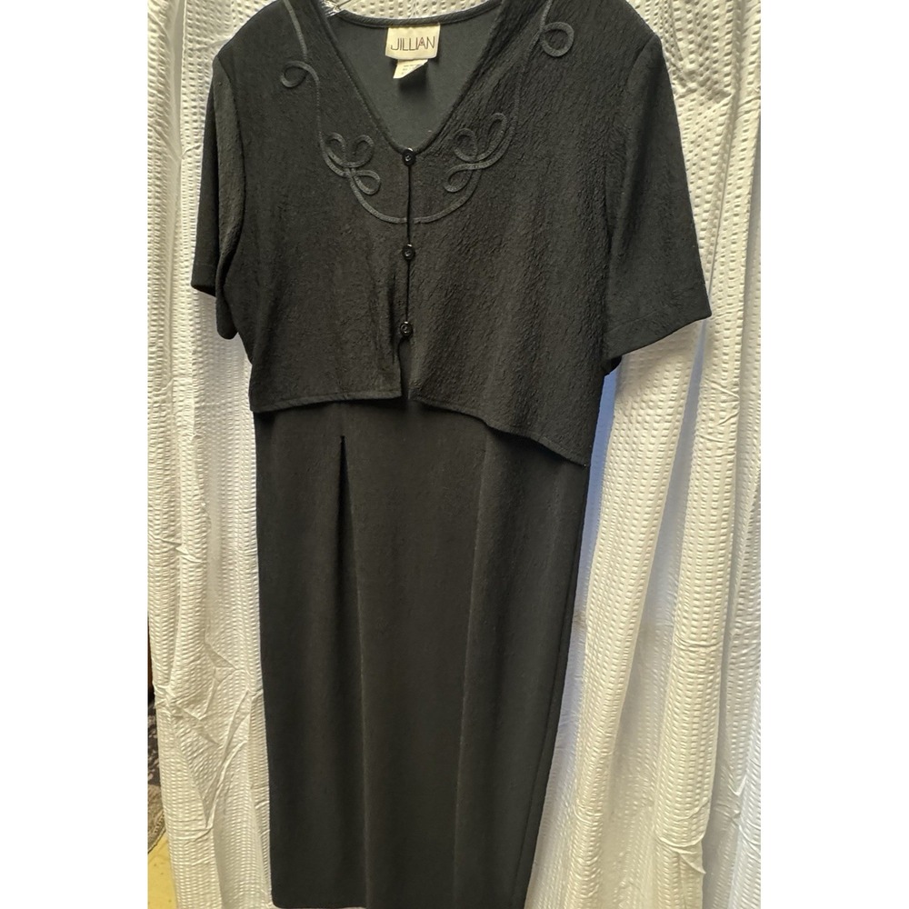 Vintage 90s Y2K Jillian Black Button Front Bodice Dress Sz14 USA Made Embroidery - Picture 8 of 13